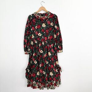 Handmade Vintage Christmas Poinsettia Floral Girls Maxi Length Holiday dress
